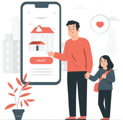 Father and Daughter Browse Houses on a Smartphone App family child
