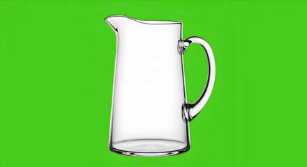 Elegant Transparent Glass Pitcher Against Vibrant Green Backdrop Fresh Beverage Container for Kitchen, Tableware, and Refreshment Themes