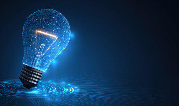 Abstract glowing digital lightbulb concept