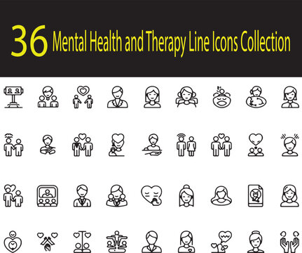 Mental Health and Therapy Line Icons – Emotional Wellness, Counseling, Psychology Concepts