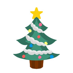 雪と飾りをつけたクリスマスツリーのイラスト