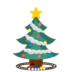 クリスマスツリーと汽車のおもちゃのイラスト