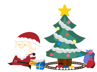 クリスマスツリーとサンタさんのイラスト