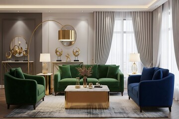 Spacious Contemporary Living Room Interior with Stylish Modern Furniture, Natural Lighting, Elegant Decor, and Cozy Minimal Aesthetic Design