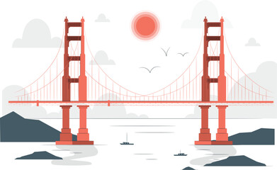 Golden Gate Bridge with Boats and Sun francisco