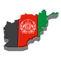3D Country Map of Afghanistan with Flag Overlay on Transparent Background


