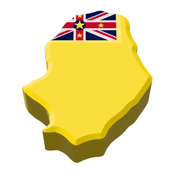 Island Map of Niue with Flag Overlay on Country Silhouette

