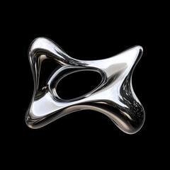 Futuristic chrome liquid shape, abstract 3d metallic blob, organic silver mercury element on black background