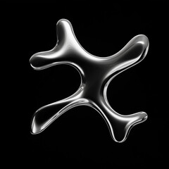 Abstract metallic amorphous shape with organic curves on a black background
