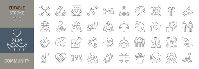 Community icon set. Editable stroke. Vector illustration.