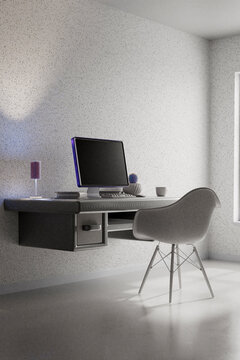 Modern White Room with Floating Desk and Chair