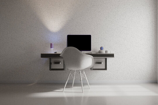 Minimalist 3D Render of Modern Floating Desk Workspace