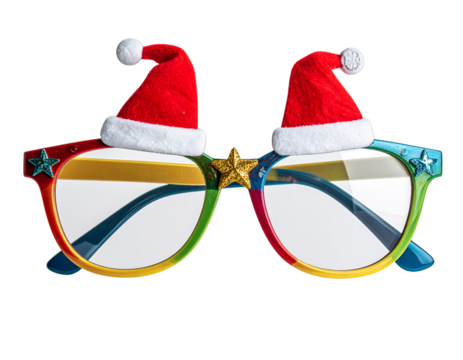  Christmas Celebration Eyewear with Santa and Stars Isolated transparent background.