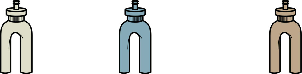 Three modern, stylized water bottle icons, each with a unique color and design, showcasing refreshing hydration and portability