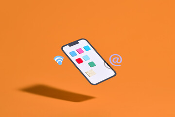 A smartphone showcases colorful app icons, paired with Wi-Fi icon