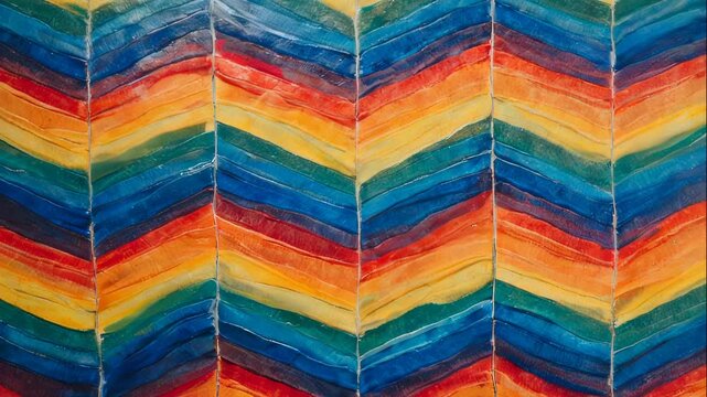 Chevron pattern of rainbow colors, textural and layered