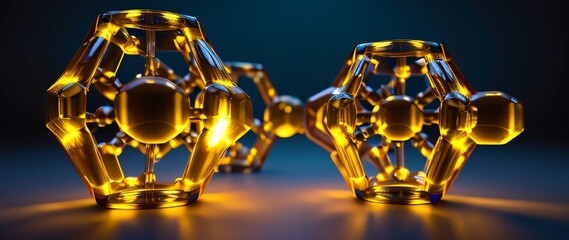 Abstract Golden Molecular Structure with Light Effects and Shadows