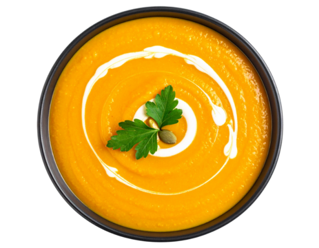 Autumn Comfort Dish – Bowl of Pumpkin Cream Soup with Garnish - Powered by Adobe