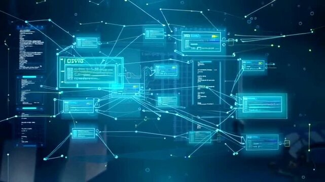 Abstract Network of Glowing Data Nodes with Interconnecting Lines