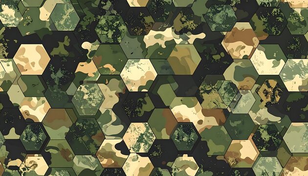 Camouflage pattern art, hexagonal shapes overlayed
