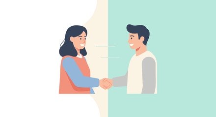 Diverse Teamwork and Collaboration Man and Woman Shaking Hands to Seal Deal