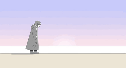 Obraz premium Solitary Figure in Vast Winter Landscape Minimalist Illustration