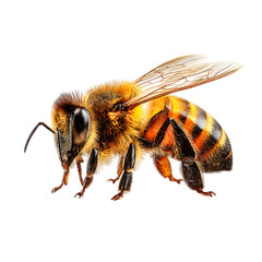 Closeup of a honey bee with detailed wings, legs, and body, isolated on transparent background