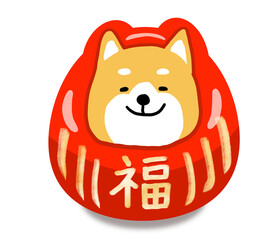 赤い福の文字が入ったしばいぬだるま