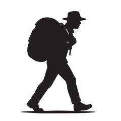 man traveling carry big bag silhouette vector