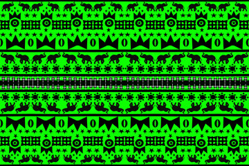 Seamless fabric pattern, Bohemian, purple, green, black, geometric pattern, antique style, native american style, fabric, background green  background