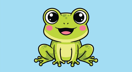 Obraz premium Happy Green Frog Sitting - Kawaii Cartoon Illustration