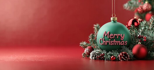 Obraz premium 3D Merry Christmas text with festive green and red colors