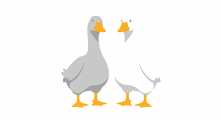 Cute Cartoon Geese Flat Illustration White Grey Birds