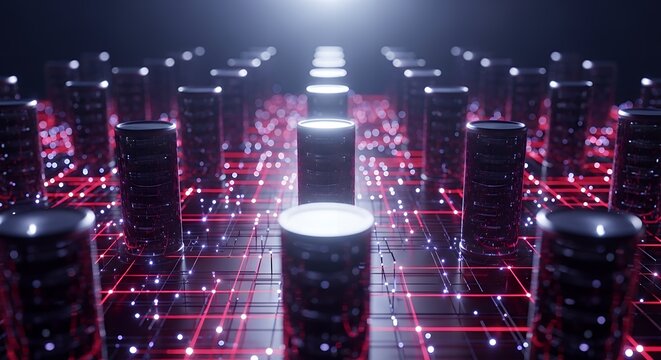 Abstract Digital Cityscape with Glowing Data Connections and Futuristic Architecture. - Powered by Adobe