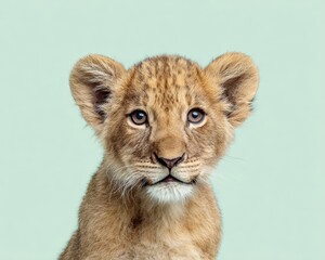 Obraz premium Adorable Lion Cub Portrait A Gentle Look into the Wild's Future
