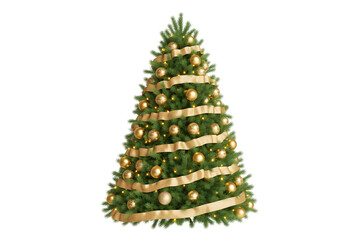 Fototapeta premium Elegant Christmas tree, festive holiday decor, golden ornaments, ribbons, warm lights, cozy celebration background, winter aesthetic, seasonal design, vibrant green, classic celebration