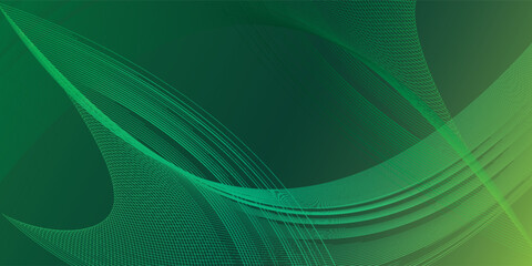 Abstract Green Wavy Lines Pattern on Dark Green Background.