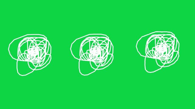 A tangled ball of lines is drawn on a bright green screen background. Ideal for chroma key use, motion graphics, and abstract design projects