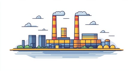 Obraz premium Colorful flat illustration of a nuclear power plant