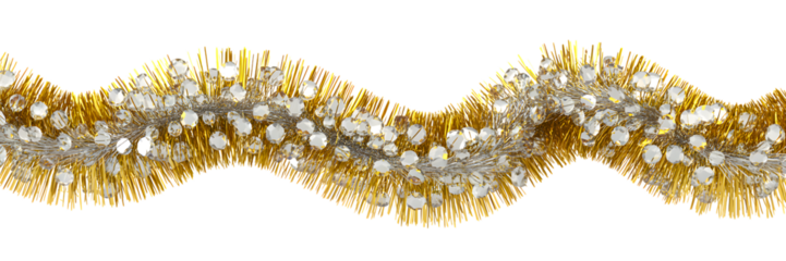 Sparkling gold tinsel and crystal garland, a festive, elegant Christmas and holiday decoration, ideal for winter celebrations, party decor, and luxury aesthetic backgrounds.