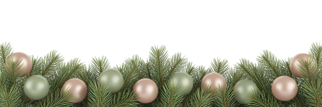 Elegant Christmas garland with pastel ornaments, pine branches, festive winter decor, cozy holiday background, celebration aesthetic, seasonal banner, sophisticated design element