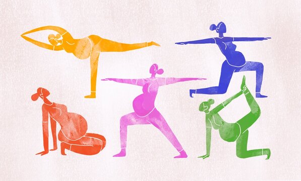 Pregnant woman  in various yoga poses