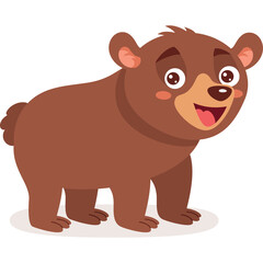 Cartoon illustration of a brown bear cub with a happy expression and a transparent background