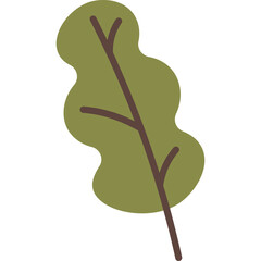 Cartoon Illustration of a Single Green Leaf with Brown Stem and Branches on a White Background Minimalist Style Outdoor Element