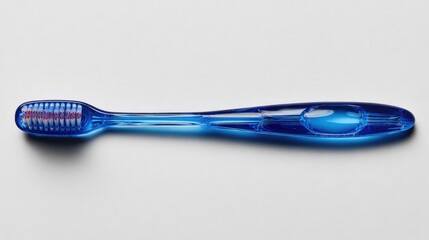 Bright Blue Plastic Toothbrush with Smooth Handle and Soft Bristles on Clean Background for Dental Care