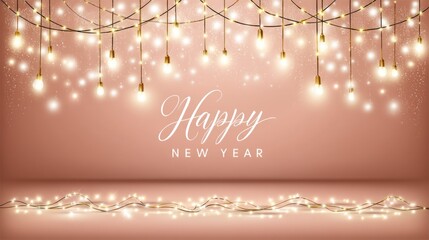Elegant New Year Decoration with Glowing Fairy Lights and Sparkling Background for Celebratory Events