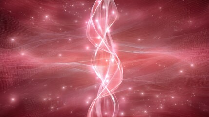 Abstract pink background with flowing light waves and glowing particles creating a sense of energy and movement