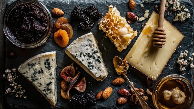 Artisanal Cheese Board with Fig Jam, Honeycomb and Nuts