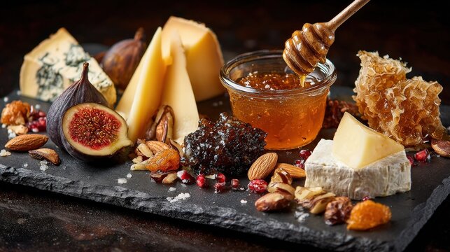 Artisanal Cheese Board with Fig Jam, Honeycomb and Nuts