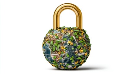 Eco-Friendly Security: A Golden Lock Symbolizing Global Protection and Nature Conservation Efforts